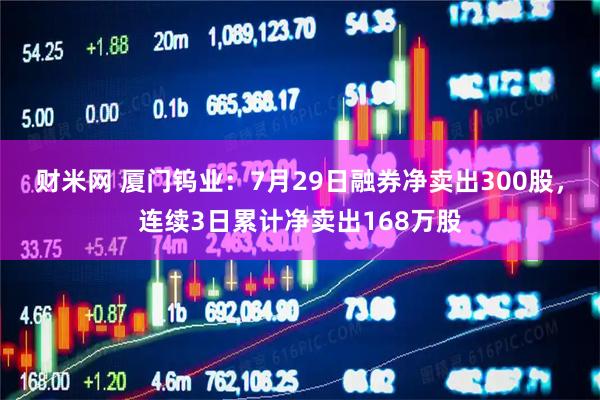 财米网 厦门钨业：7月29日融券净卖出300股，连续3日累计净卖出168万股