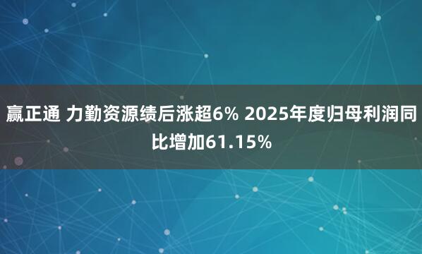 赢正通 力勤资源绩后涨超6% 2025年度归母利润同比增加61.15%